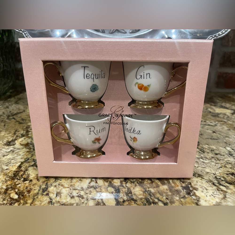 Grace Teaware porcelain espresso/demi cup set / GIn, RUM, VODKA & TEQUILA - NEW!